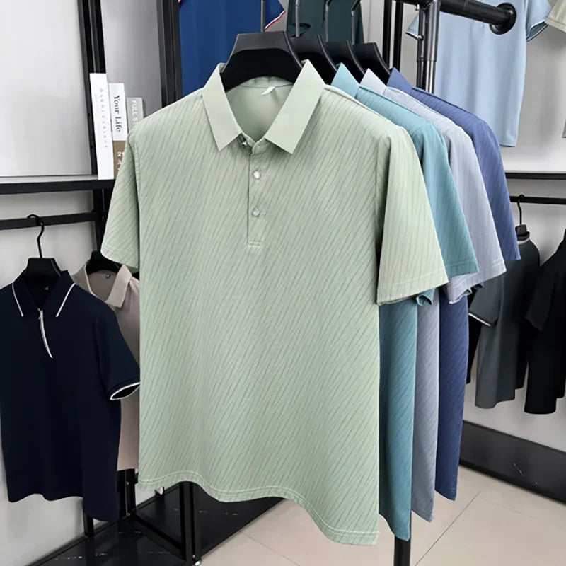 BROWON 2026 Summer Man Polo Shirts Luxury Short Sleeve Ice Silk Cool Soft Print Collar Polo Shirt for Man Business Work Tops