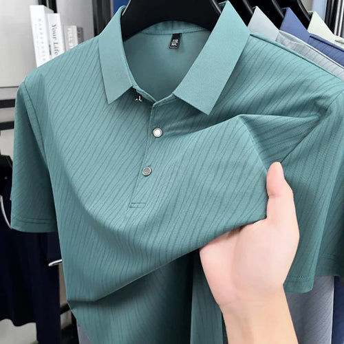 BROWON 2026 Summer Man Polo Shirts Luxury Short Sleeve Ice Silk Cool Soft Print Collar Polo Shirt for Man Business Work Tops