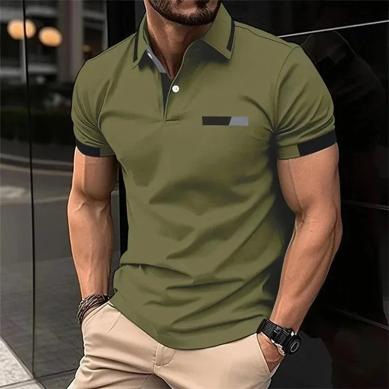Men's Fitness Casual Sports T-shirt Gym Running Sports Elastic Short-sleeved Polo Shirt Lapel Top Men's Slim Fit T-shirt