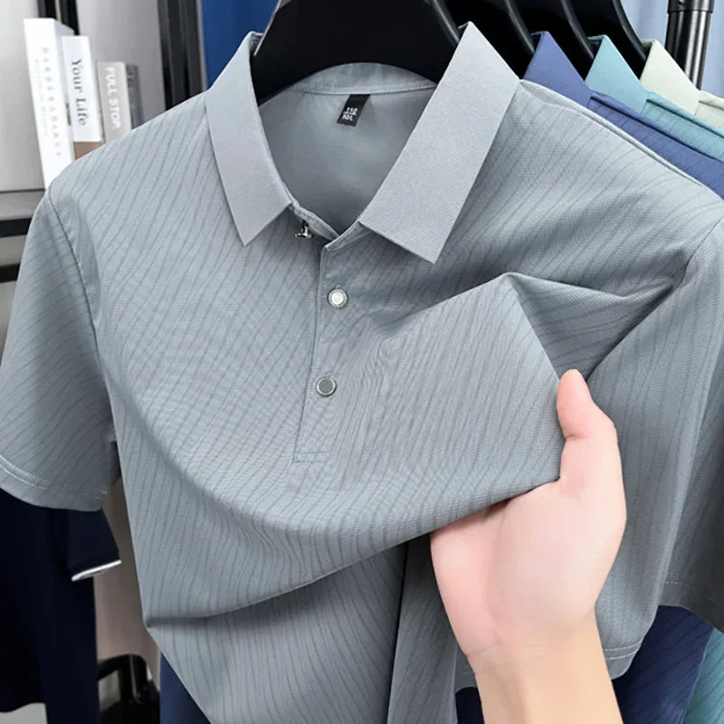 BROWON 2026 Summer Man Polo Shirts Luxury Short Sleeve Ice Silk Cool Soft Print Collar Polo Shirt for Man Business Work Tops